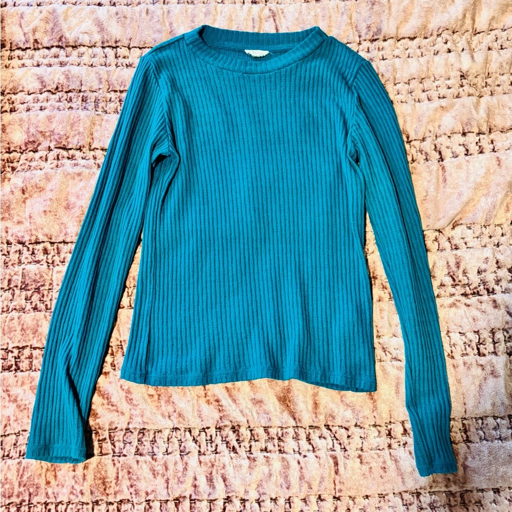 Pilcro Turquoise Ribbed Long Sleeve Top